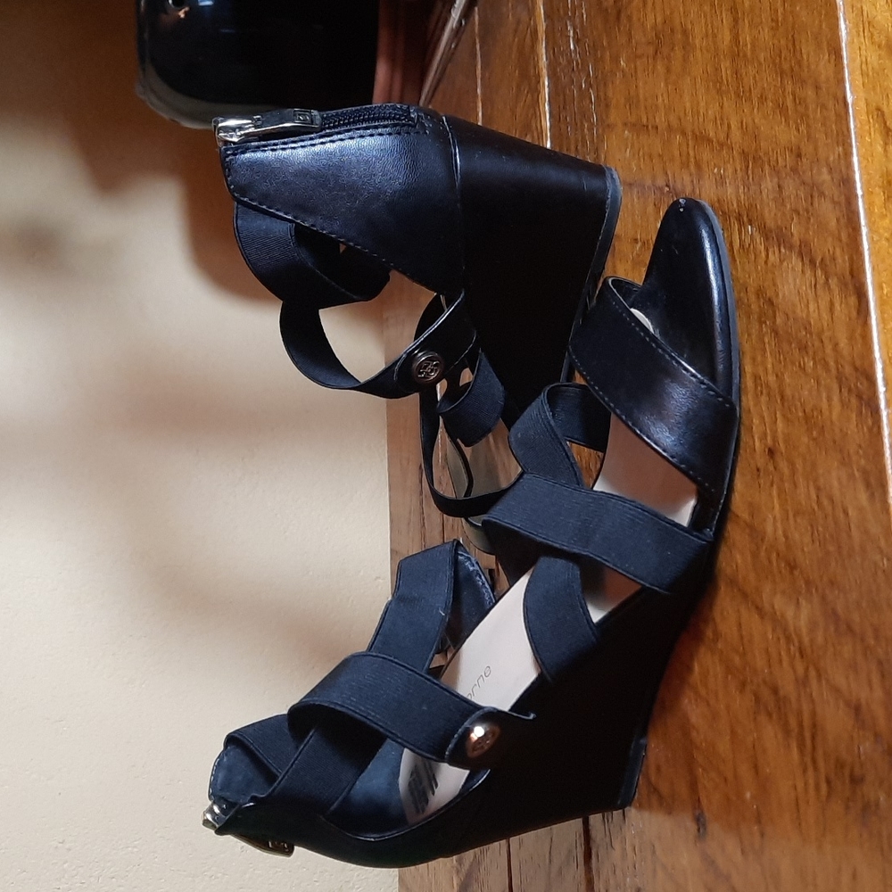 Strappy Black Wedge High Heel Shoe